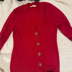 Tory Burch 100% Merino Red Button-Up Cardigan